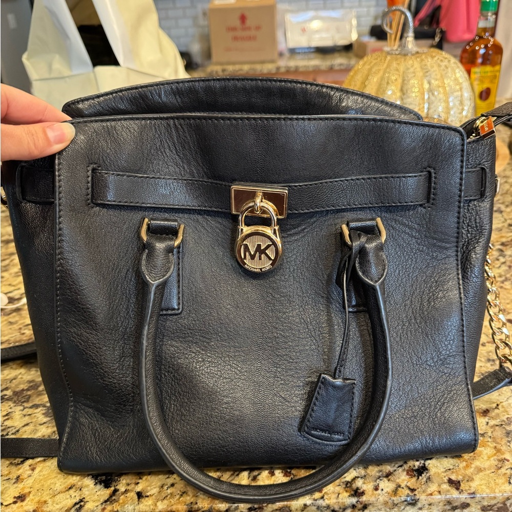 Michael Kors Hamilton Medium Black Leather Handbag